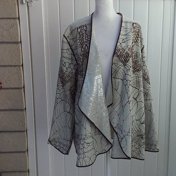 CHICO’S Drape Front Open Jacket Reversible Tan and brown Size 3=XL - Picture 1 of 12